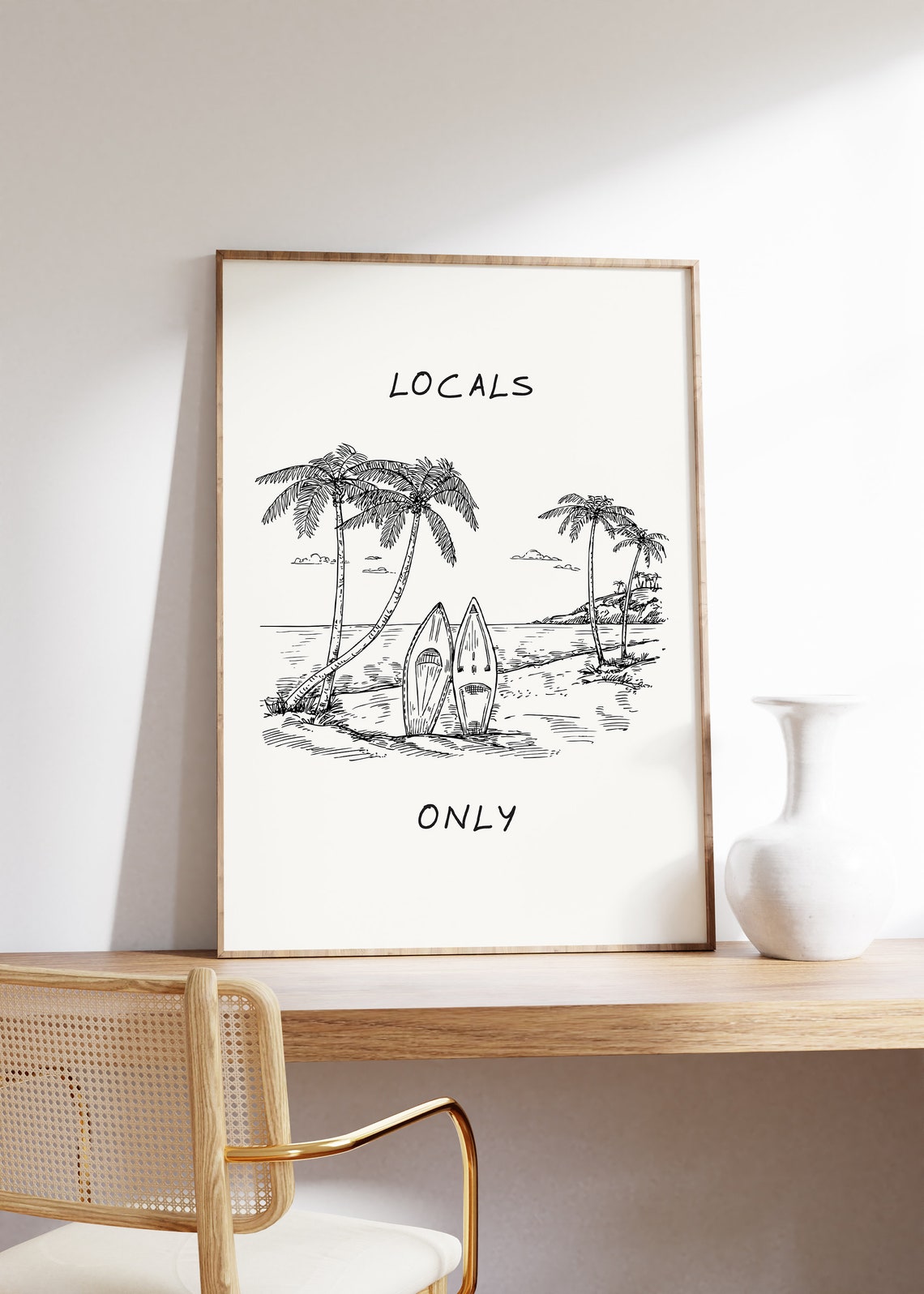 Locals Only Surf Beach Palm Trees Minimal Line Drawing Surf Poster - Image 4