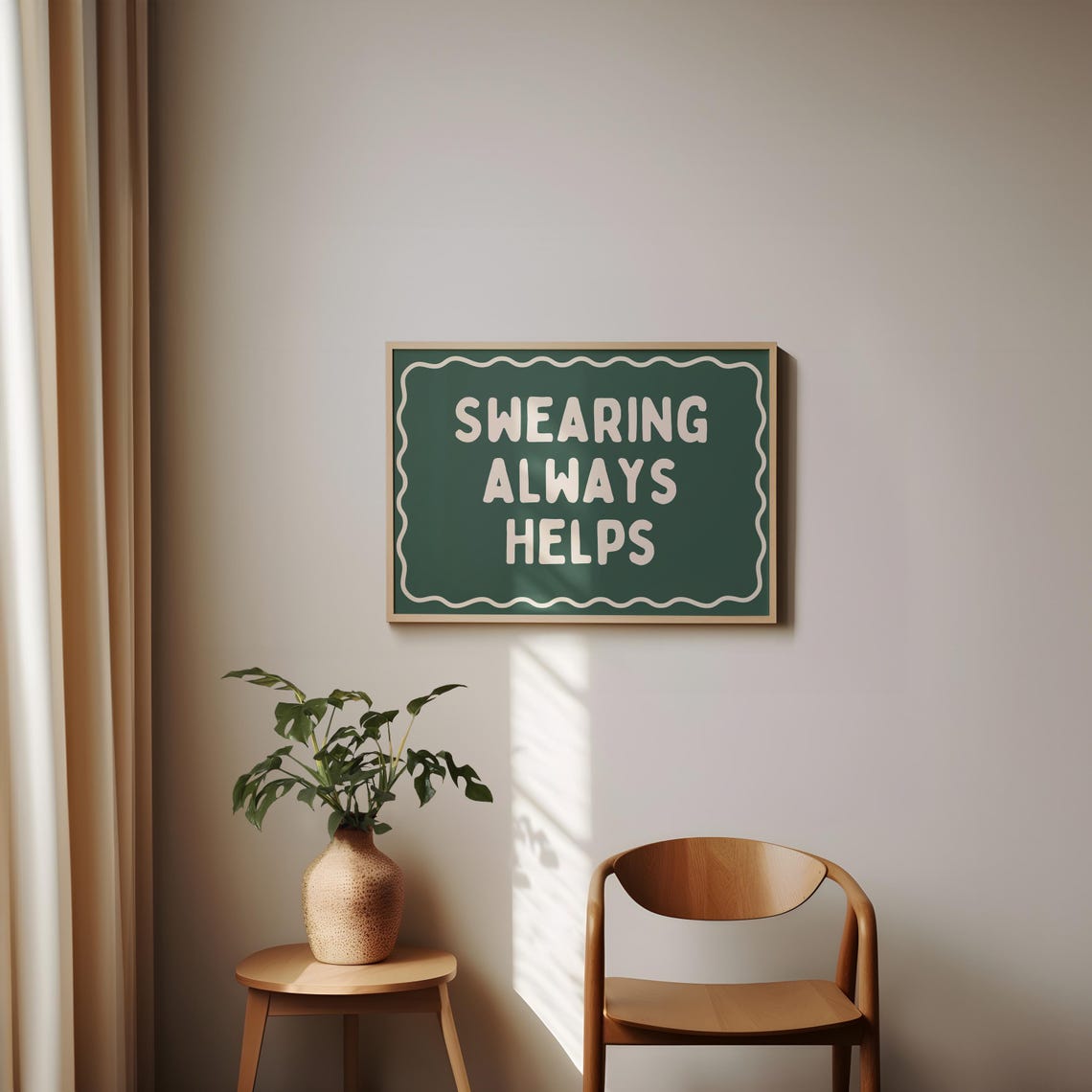 Swearing Always Helps Dark Green Sarcastic Quote Sign Poster - Image 3
