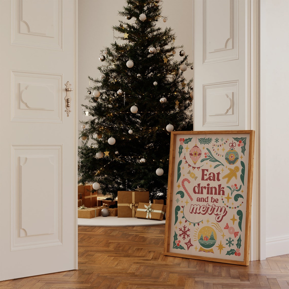 Eat Drink and Be Merry Retro Christmas Holiday Illustration Poster - Image 2