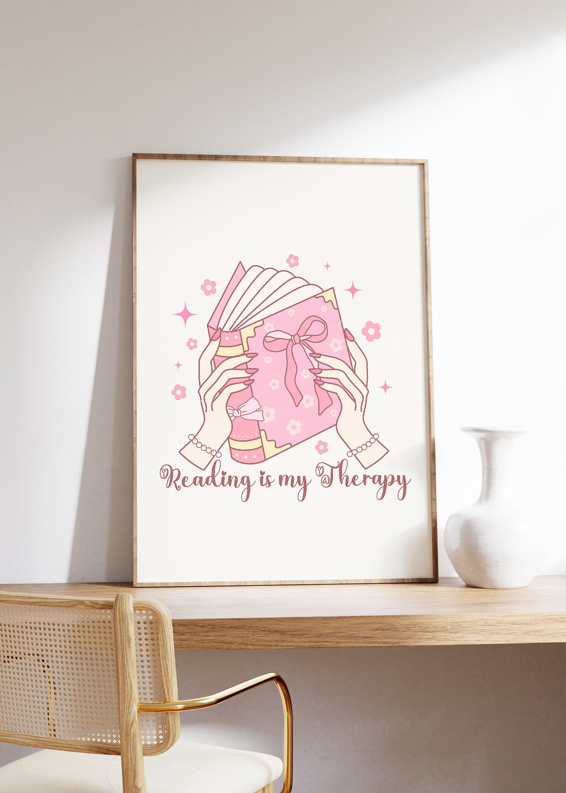 Reading Is My Therapy Pink Bow Book for Bookish Coquette Poster - Image 2