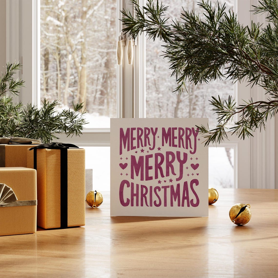 Merry Merry Christmas Square Retro Typography Holiday Poster - Image 3