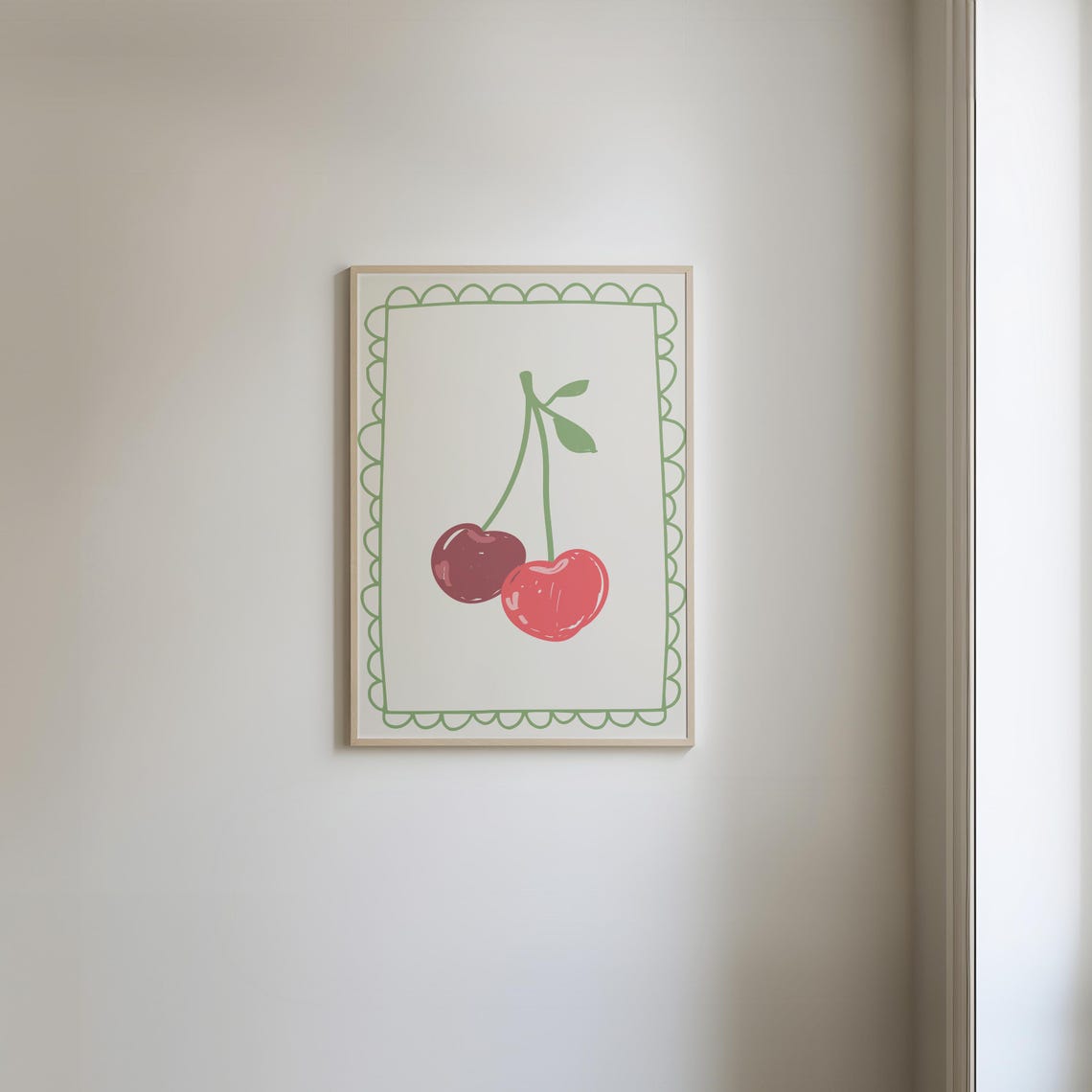 Hand Drawn Cherry Illustration Scalloped Border Preppy Kitchen Poster - Image 4