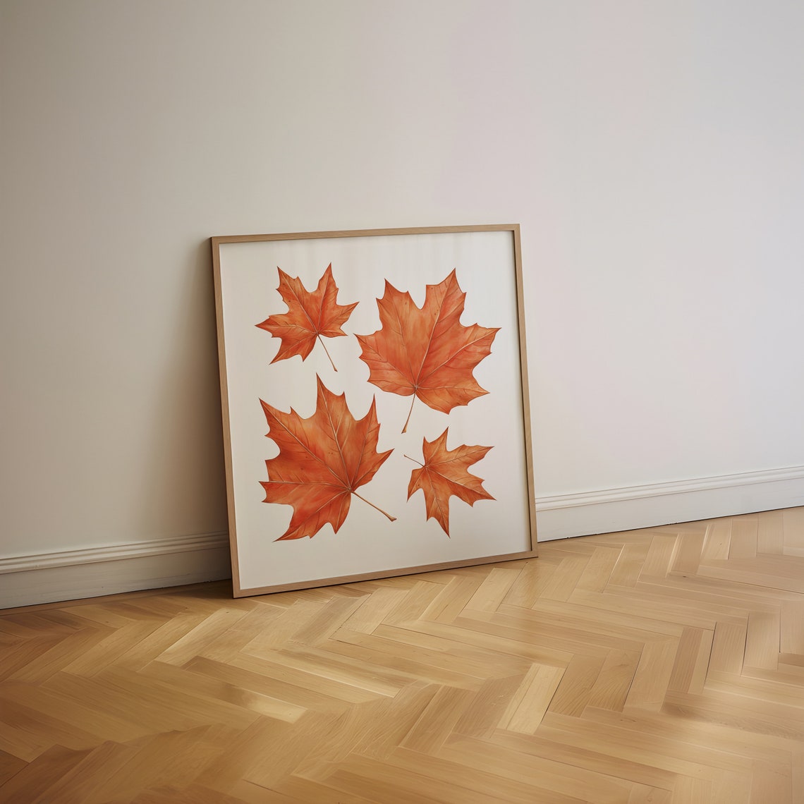 Four Burnt Orange Watercolor Maple Leaves Botanical Fall Poster - Image 3