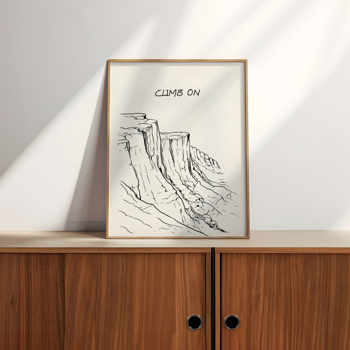 Climb On Minimalist Rock Climbing Desert Cliff Line Drawing Poster - Image 2