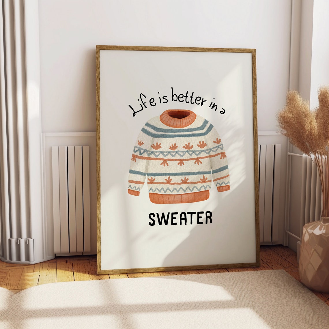 Life Is Better in a Sweater Nordic Knit Cozy Fall Quote Poster - Image 2