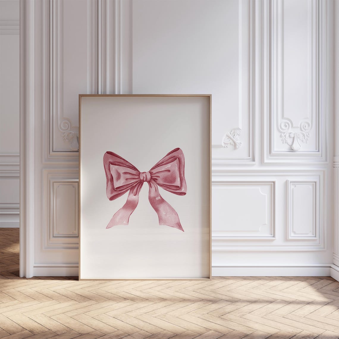 Dusty Rose Watercolor Bow Soft Pink Ribbon Balletcore Bedroom Print - Image 4