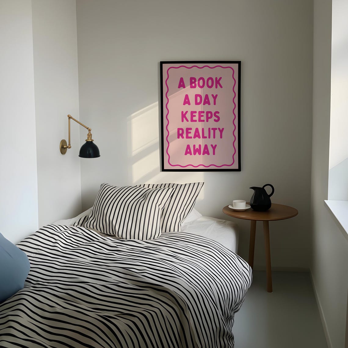 A Book A Day Keeps Reality Away Pink Typography Book Lover Wall Art - Image 2