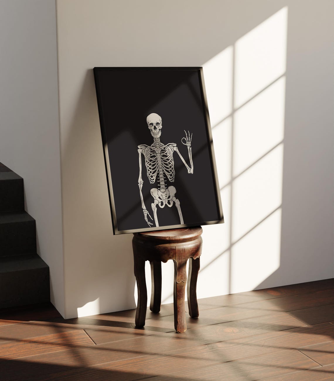 Okie Dokie Skeleton Giving OK Hand Gesture Funny Halloween Poster - Image 3