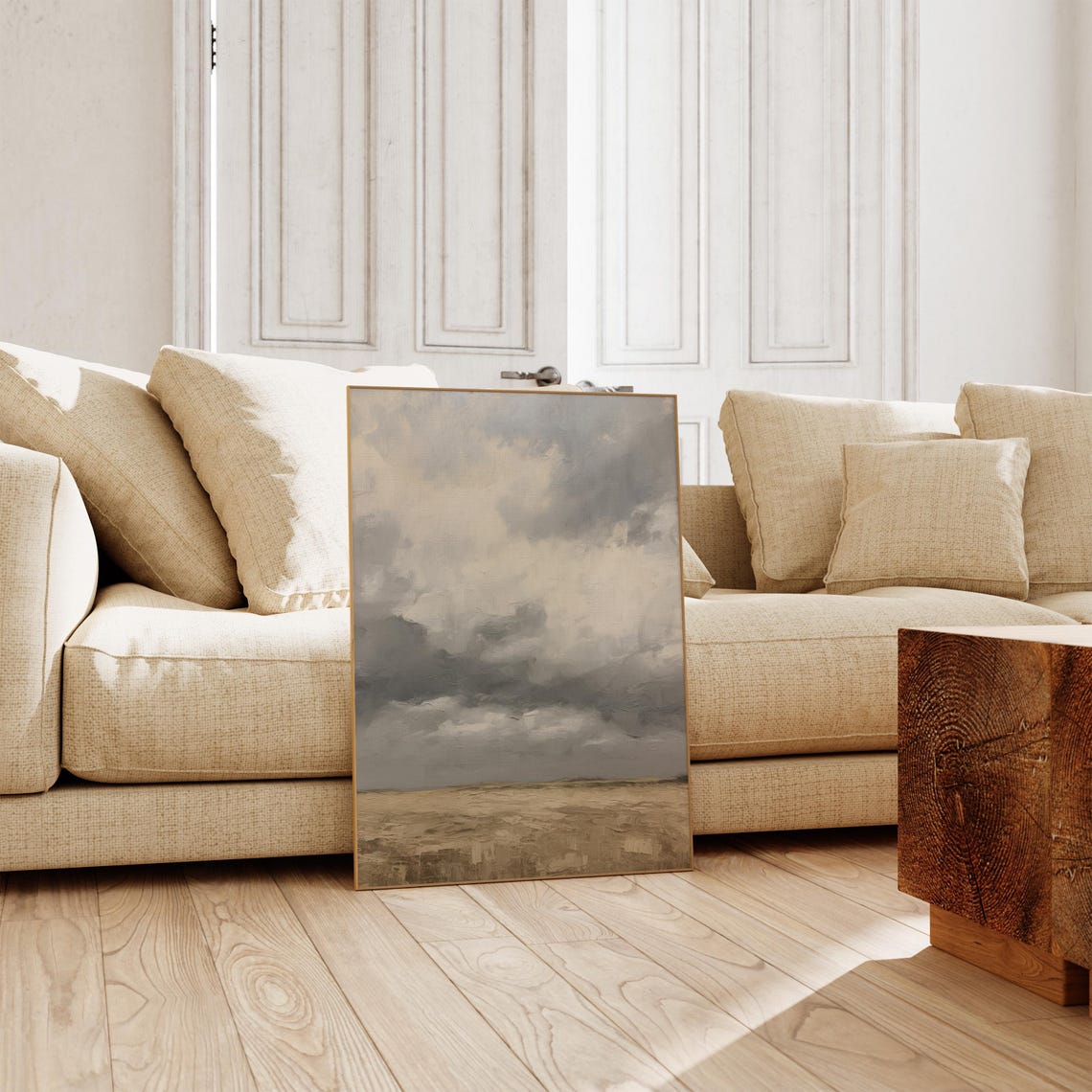 Dramatic Gray Storm Clouds Over Golden Field Landscape Print - Image 2