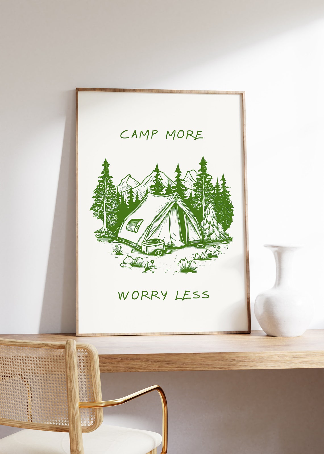 Camp More Worry Less Green Tent Pine Mountain Camp Scene Poster - Image 2