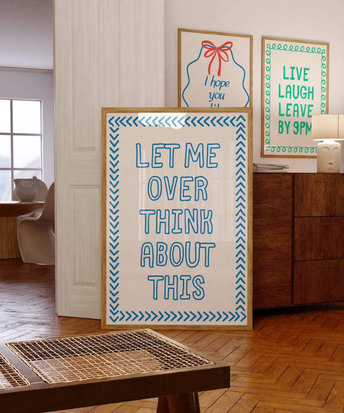 Let Me Overthink This Funny Blue Quote Typography Statement Poster - Image 2