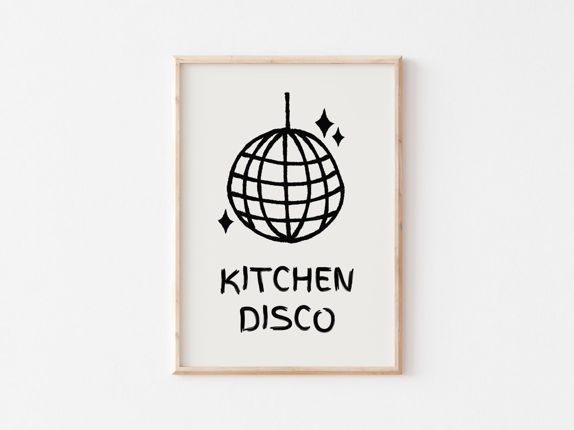 Kitchen Disco Minimalist Disco Ball Line Art Party Kitchen Poster - Image 2