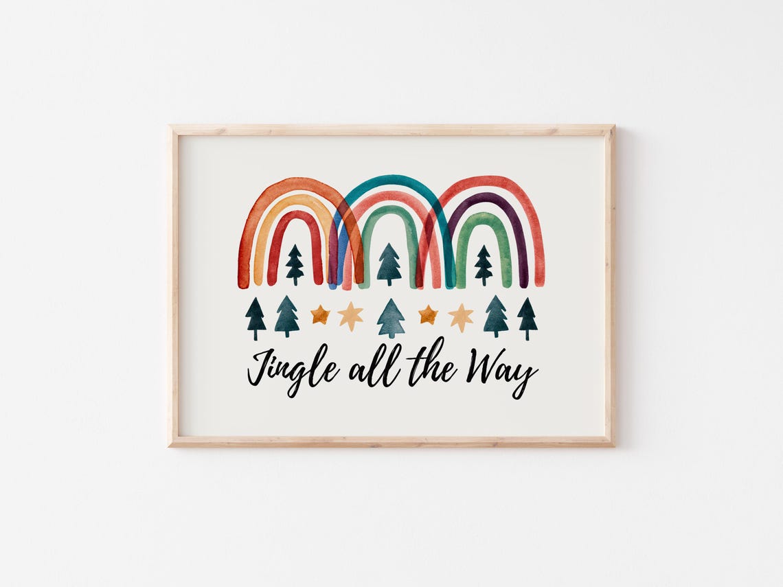 Jingle All the Way Watercolor Rainbow Christmas Trees Poster - Image 2