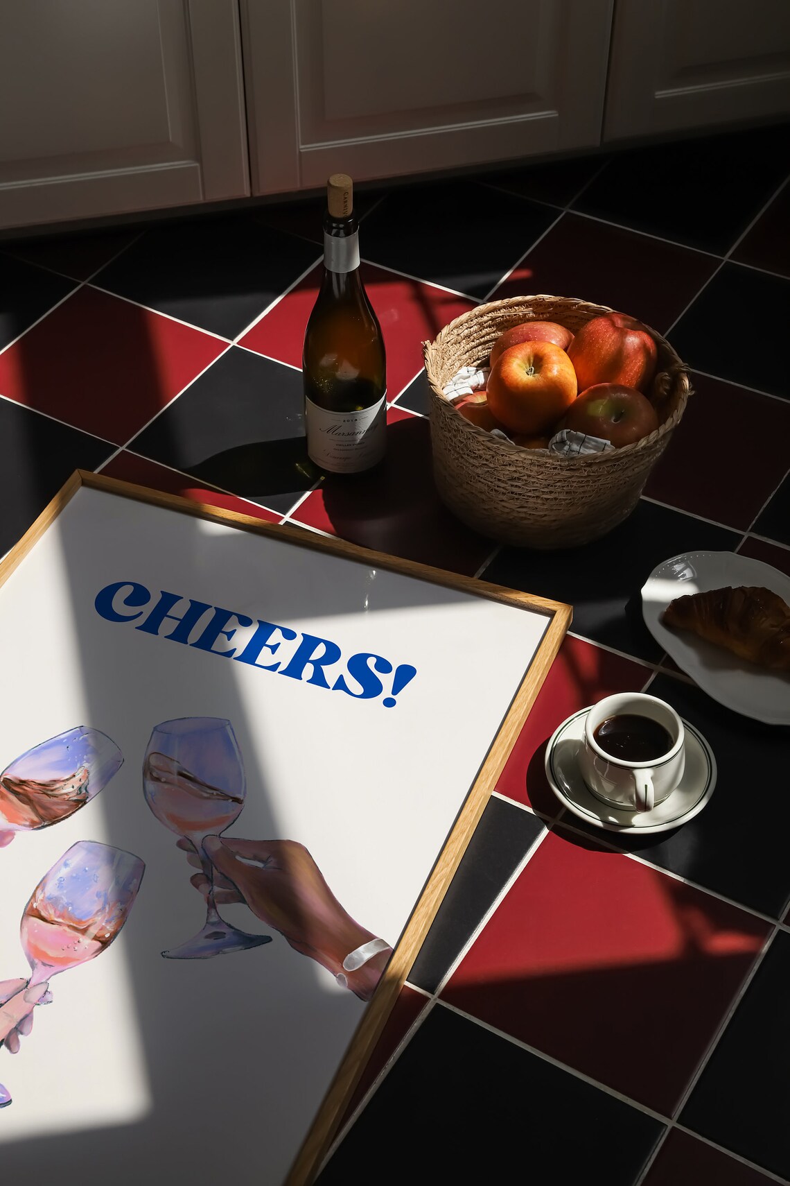 Cheers Blue Lettering Watercolor Rose Wine Toast Party Wall Art - Image 3