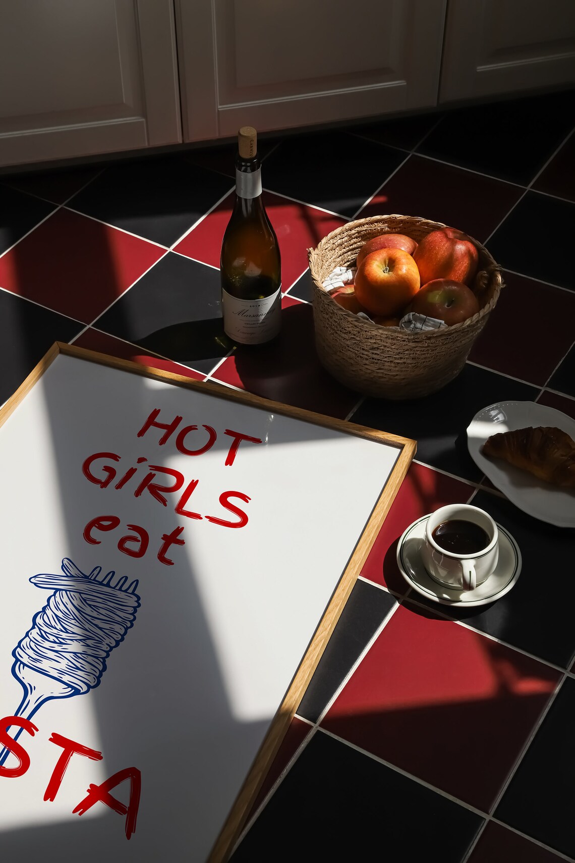Hot Girls Eat Pasta Funny Red Spaghetti Kitchen Quote Poster - Image 4