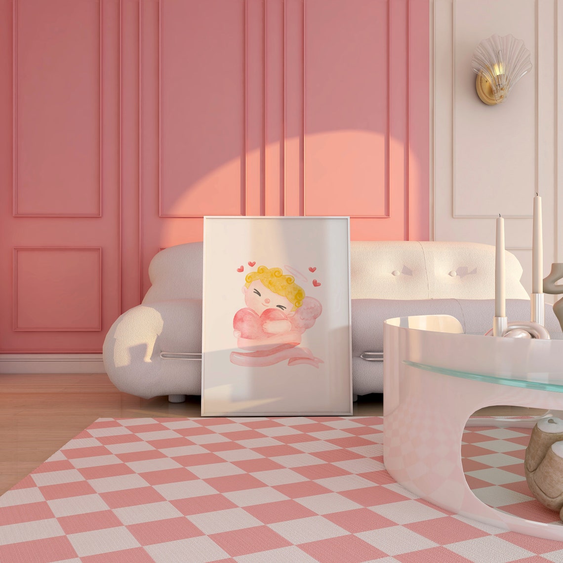 Adorable Cupid Cherub Hugging A Pink Heart Valentine's Print - Image 5