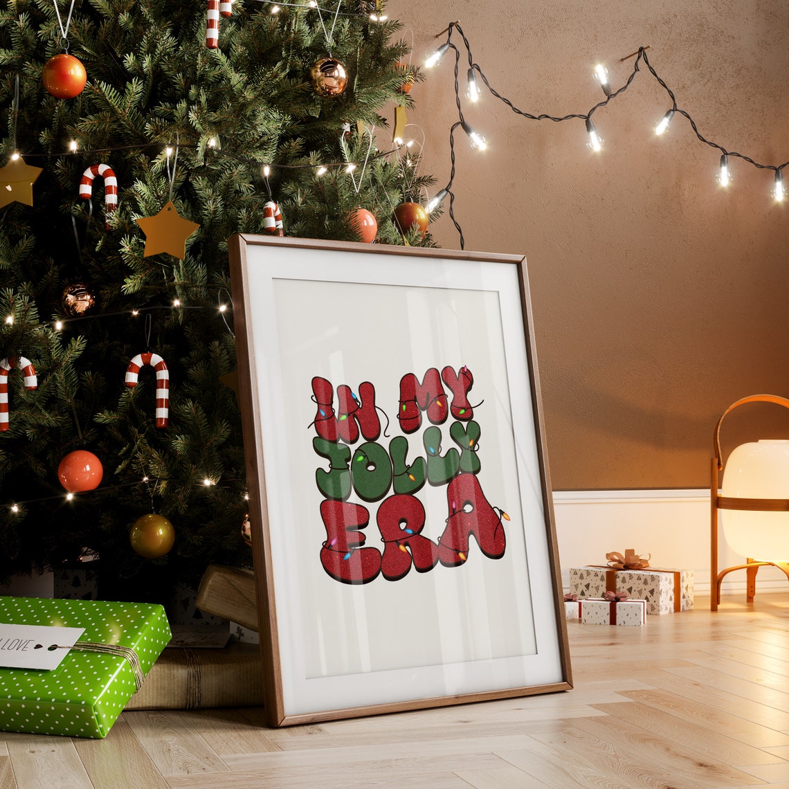 In My Jolly Era Glitter Bubble Letters Christmas Lights Poster - Image 2