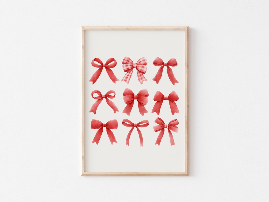 Nine Pretty Red Watercolor Ribbon Bows Coquette Style Poster - Image 5