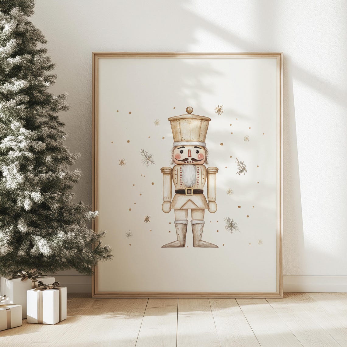 Gold Beige Nutcracker Watercolor Festive Christmas Holiday Poster - Image 3