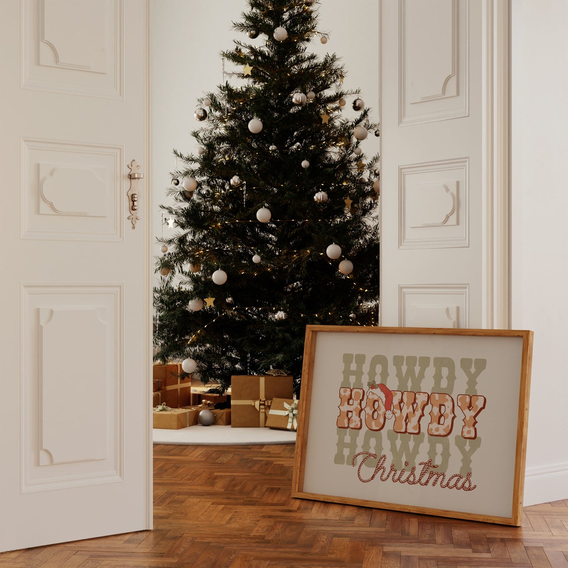 Howdy Christmas Print Cowboy Christmas Country Christmas Cowhide Christmas Merry Christmas Retro Christmas Print Western Christmas Art - Image 4