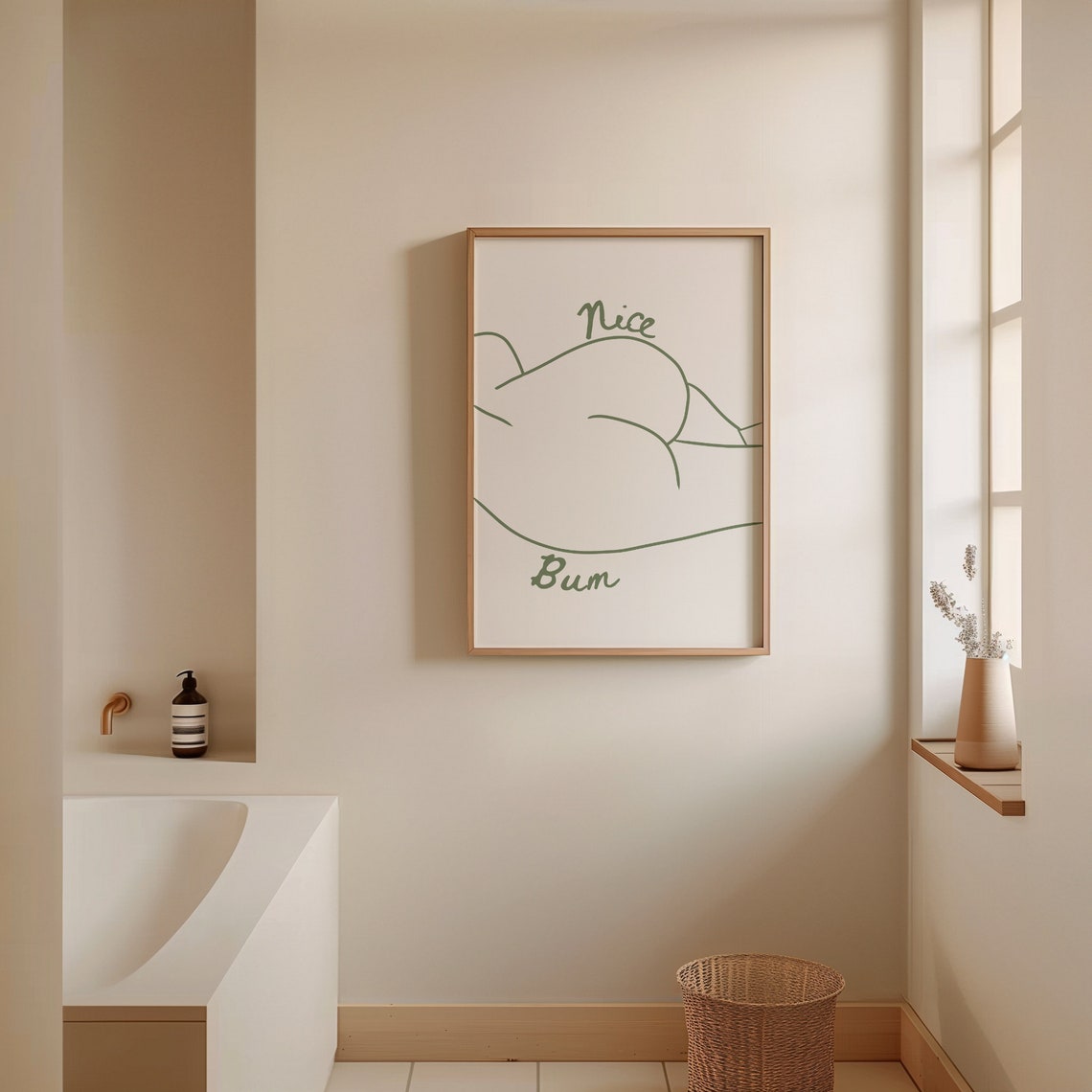 Nice Bum Minimalist Line Art Poster in Sage Green Body Positive Style - Image 3