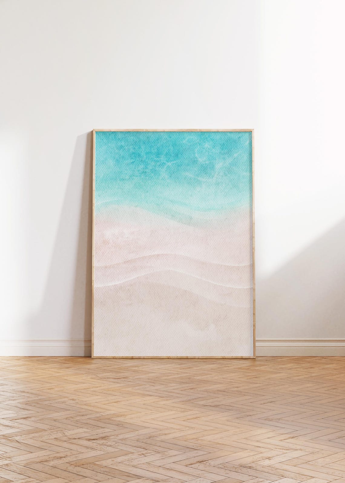 Turquoise Ocean Waves Fading Into Blush Pink Sandy Shore Poster - Image 4