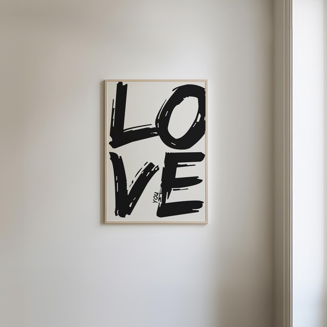 Black and White Love You Retro Art Print - Image 3