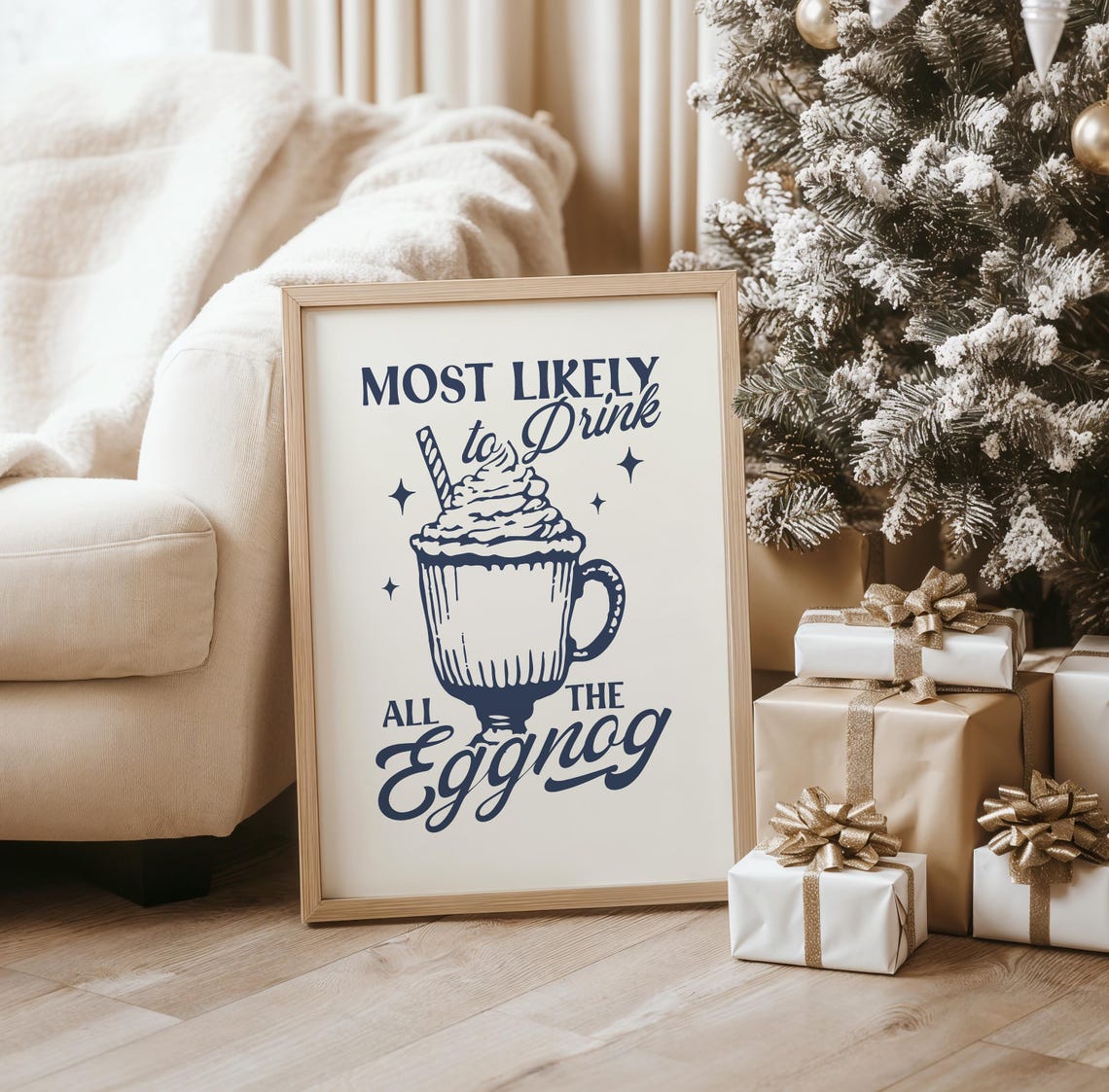 Most Likely To Drink All The Eggnog Retro Funny Christmas Poster - Image 3
