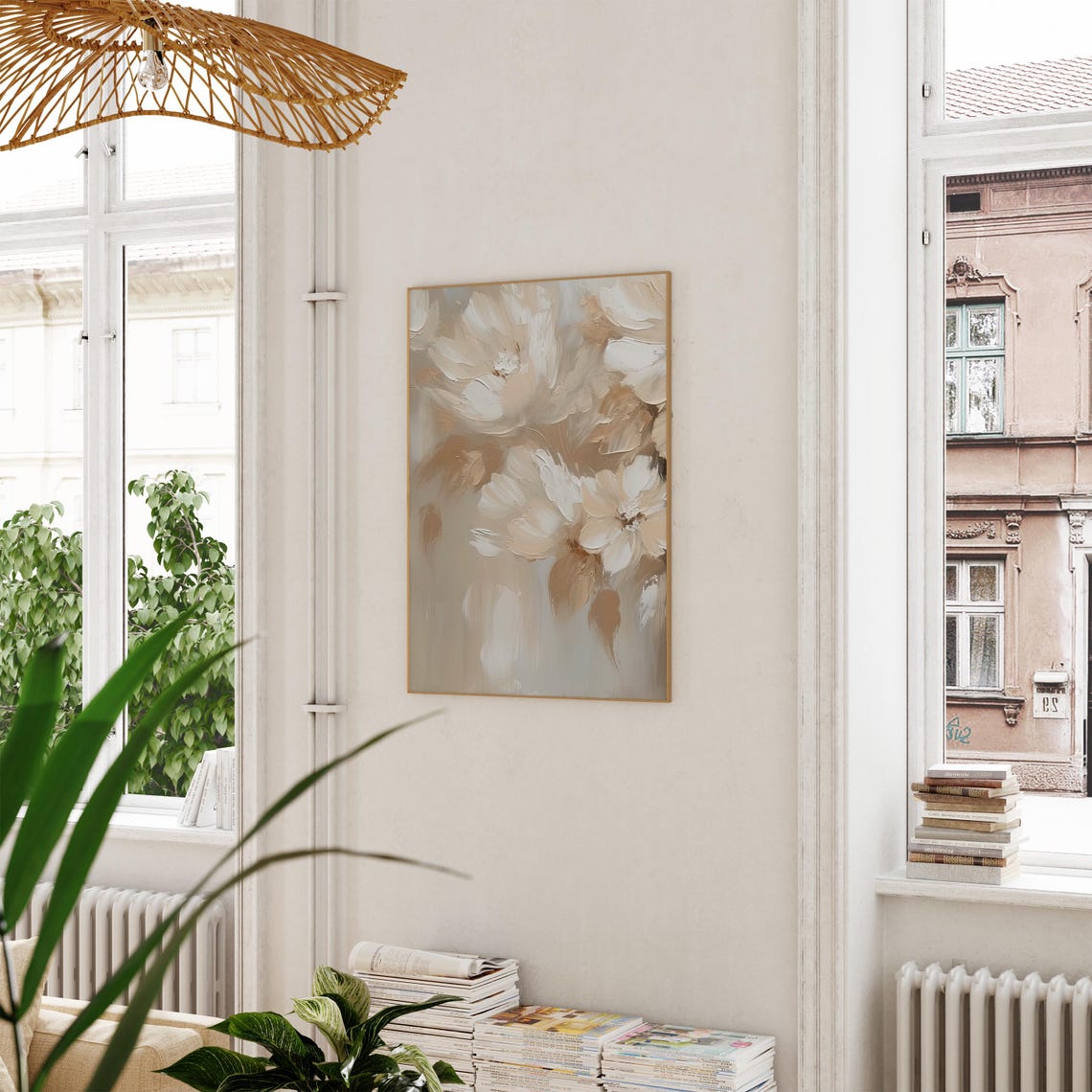 Abstract Beige Flowers Textured Impasto Floral Painting Poster - Image 2