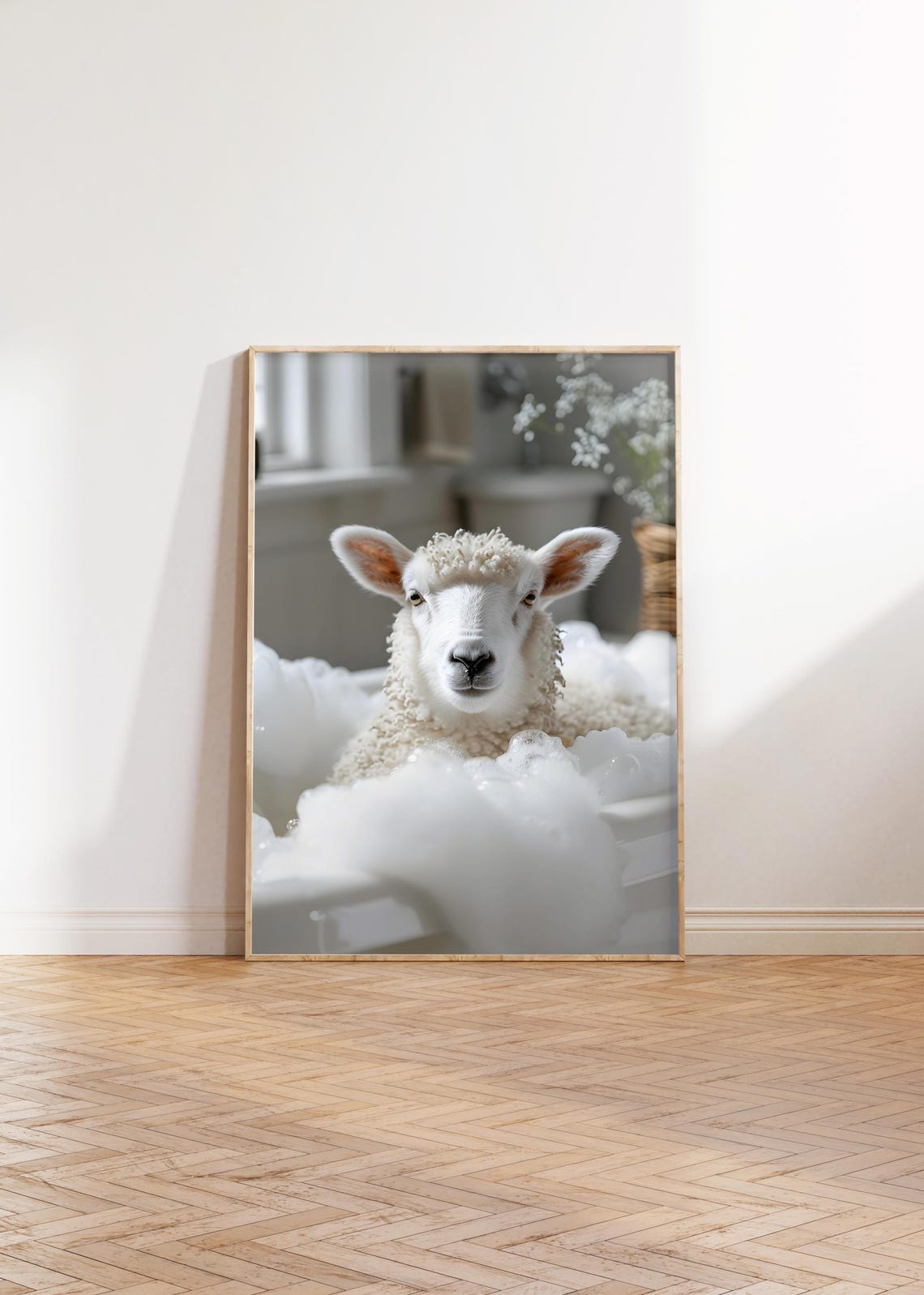Fluffy Sheep in a Bubble Bath Funny Animal Photography Poster - Image 5
