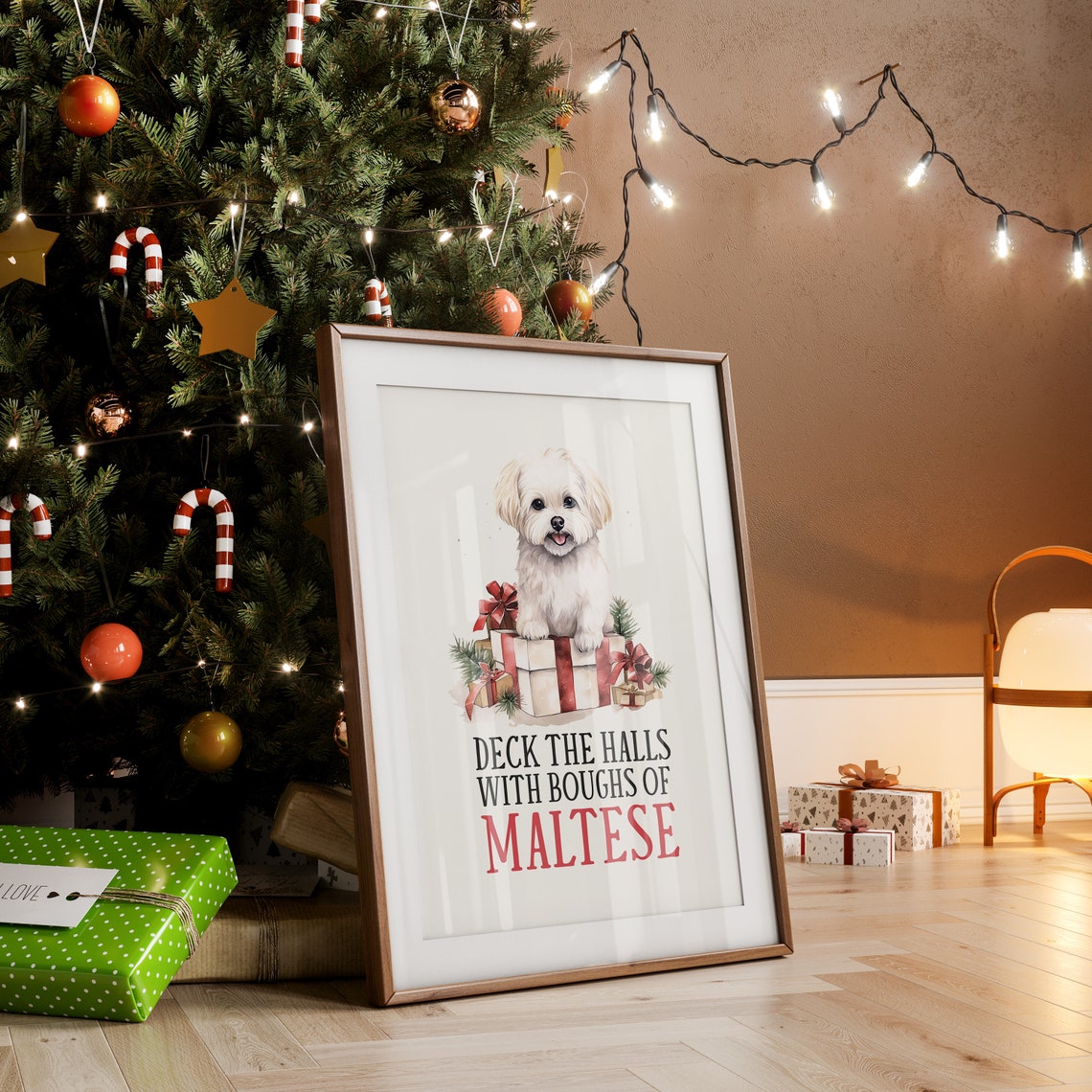 Deck The Halls With Boughs Of Maltese Christmas Pet Print Christmas Dog Print Funny Dog Print Funny Christmas Decor Maltese Dog Painting - Image 3