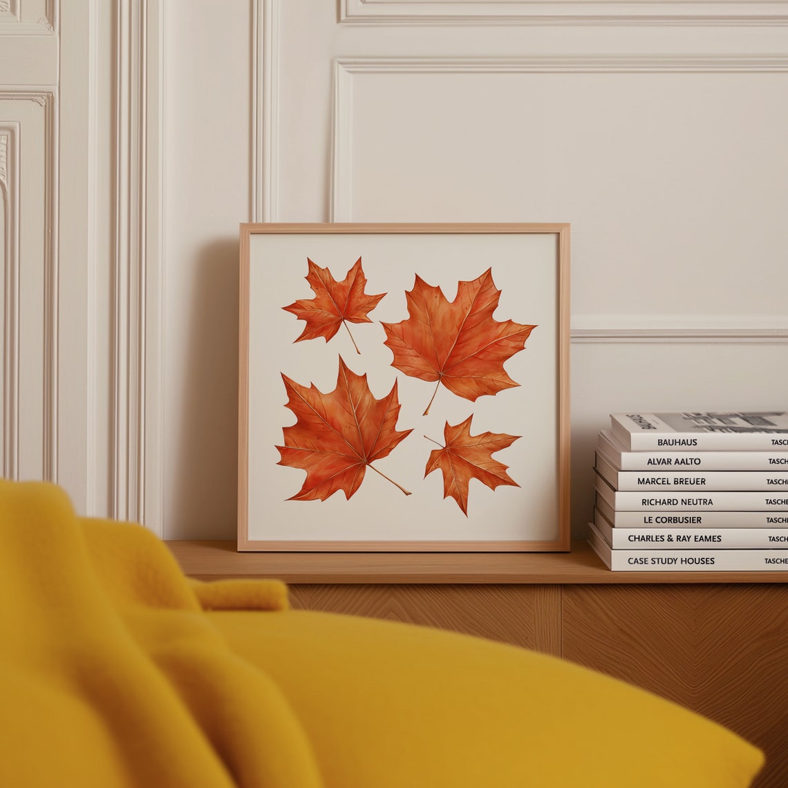 Four Burnt Orange Watercolor Maple Leaves Botanical Fall Poster - Image 4