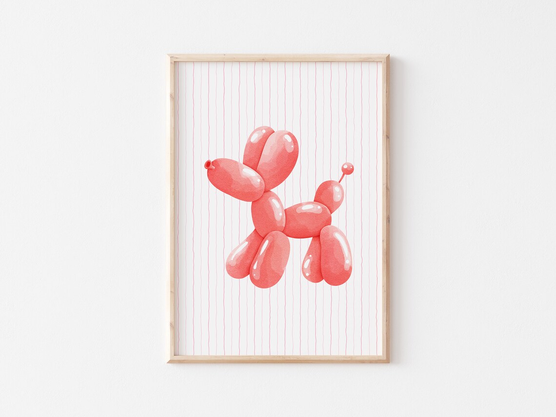 Red Coral Balloon Dog Pink Striped Maximalist Room Decor Poster - Image 3