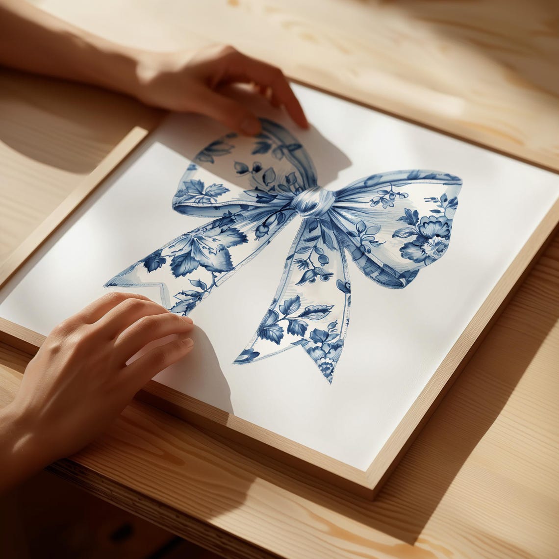 Blue Porcelain Floral Bow Balletcore Coquette Nursery Wall Poster - Image 4