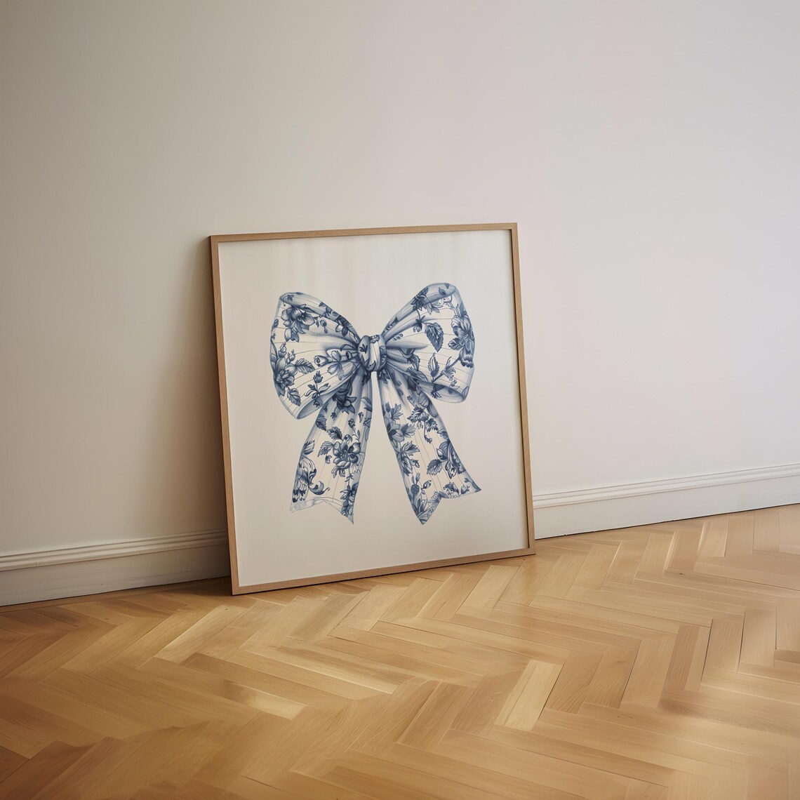Blue Chinoiserie Floral Bow Coquette Grandmillennial Nursery Decor Poster - Image 3