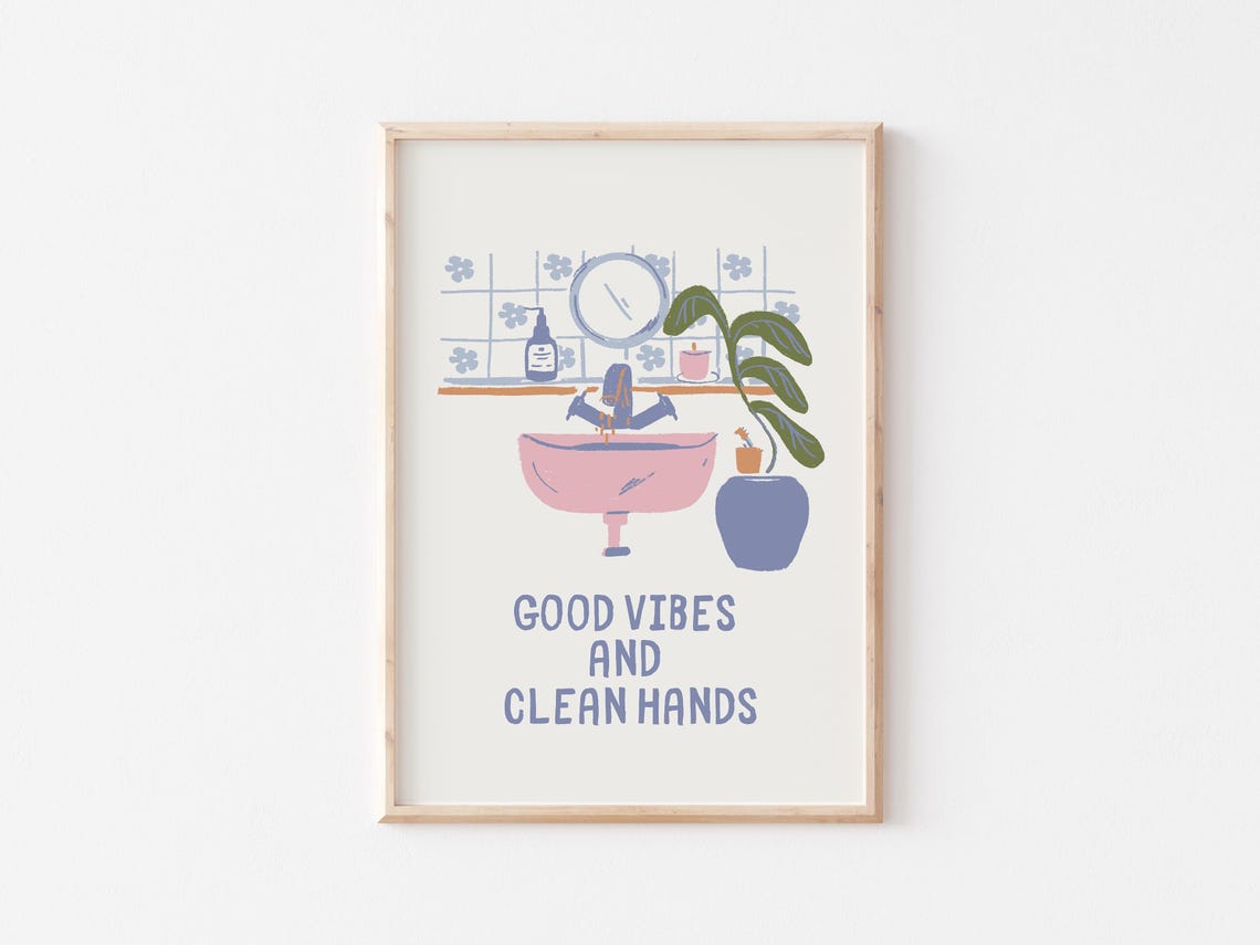 Good Vibes And Clean Hands Pastel Bathroom Sink Quote Poster - Image 4