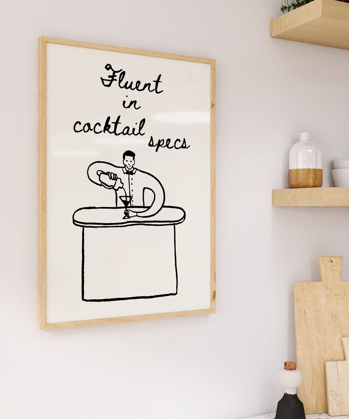Fluent In Cocktail Specs Bartender Line Art Bar Cart Decor Poster - Image 4