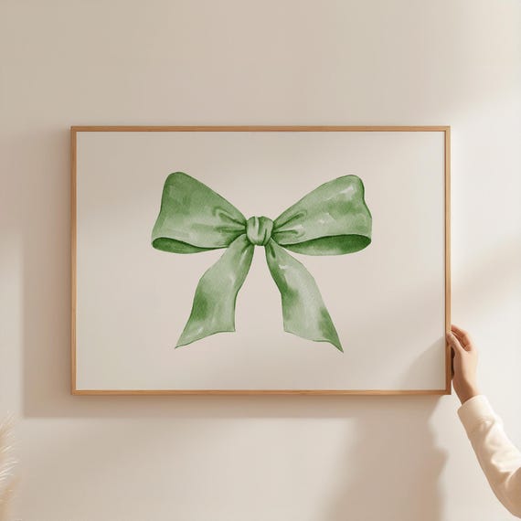 Green Bow Print Coquette Wall Decor Preppy Room Decor Trendy Horizontal Wall Art Balletcore Wall Art Soft Girl Era
