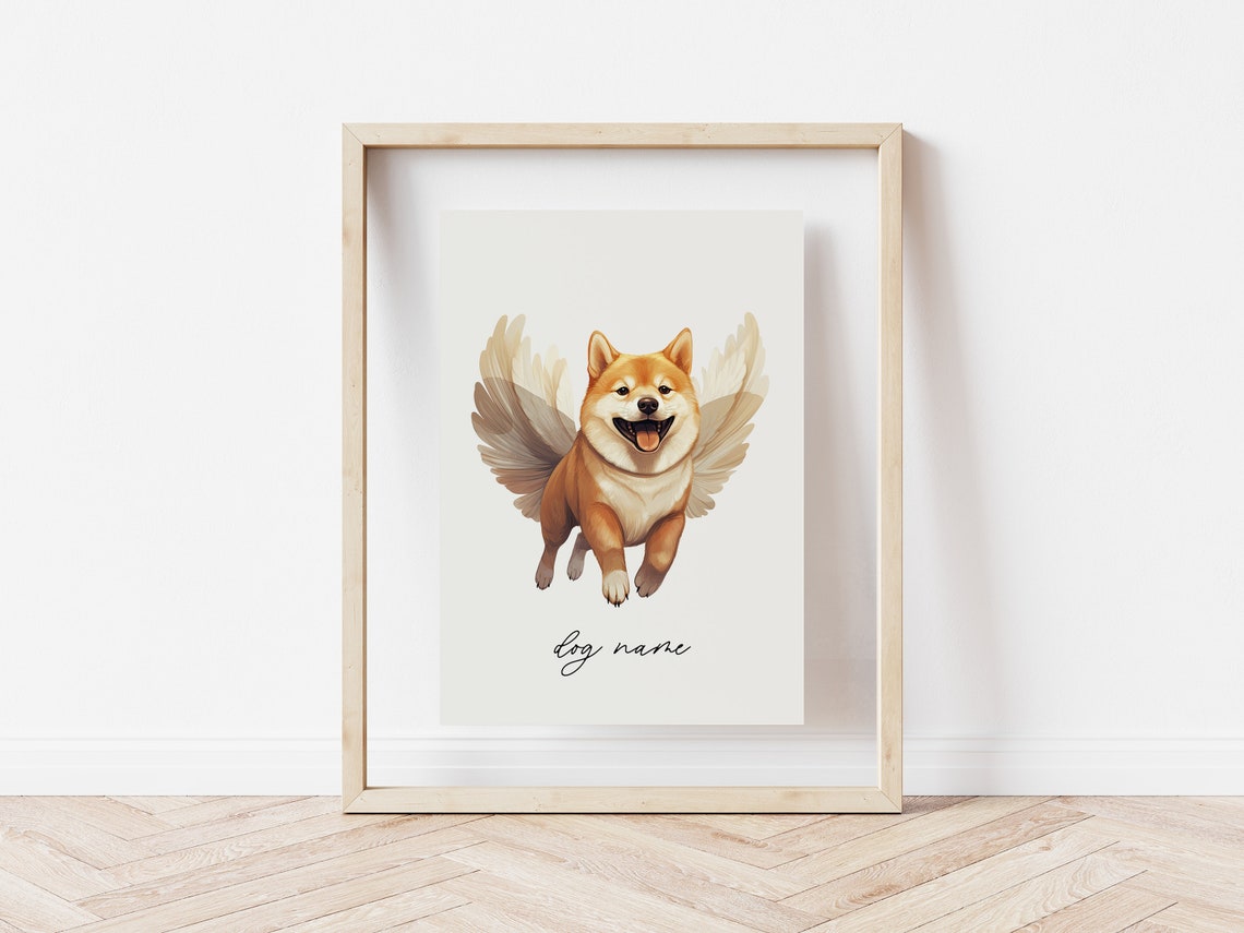 Shiba Inu Dog Memorial Rainbow Bridge Print Pet Loss Memorial Gift Portrait Angel Dog Print Pet Loss Sympathy Gift Custom Dog Painting - Image 5