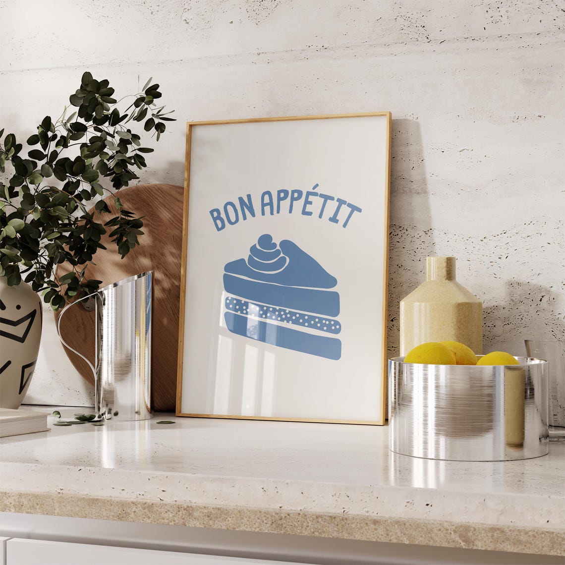 Bon Appetit Blue Cake Slice Retro Kitchen Food Dessert Poster - Image 4