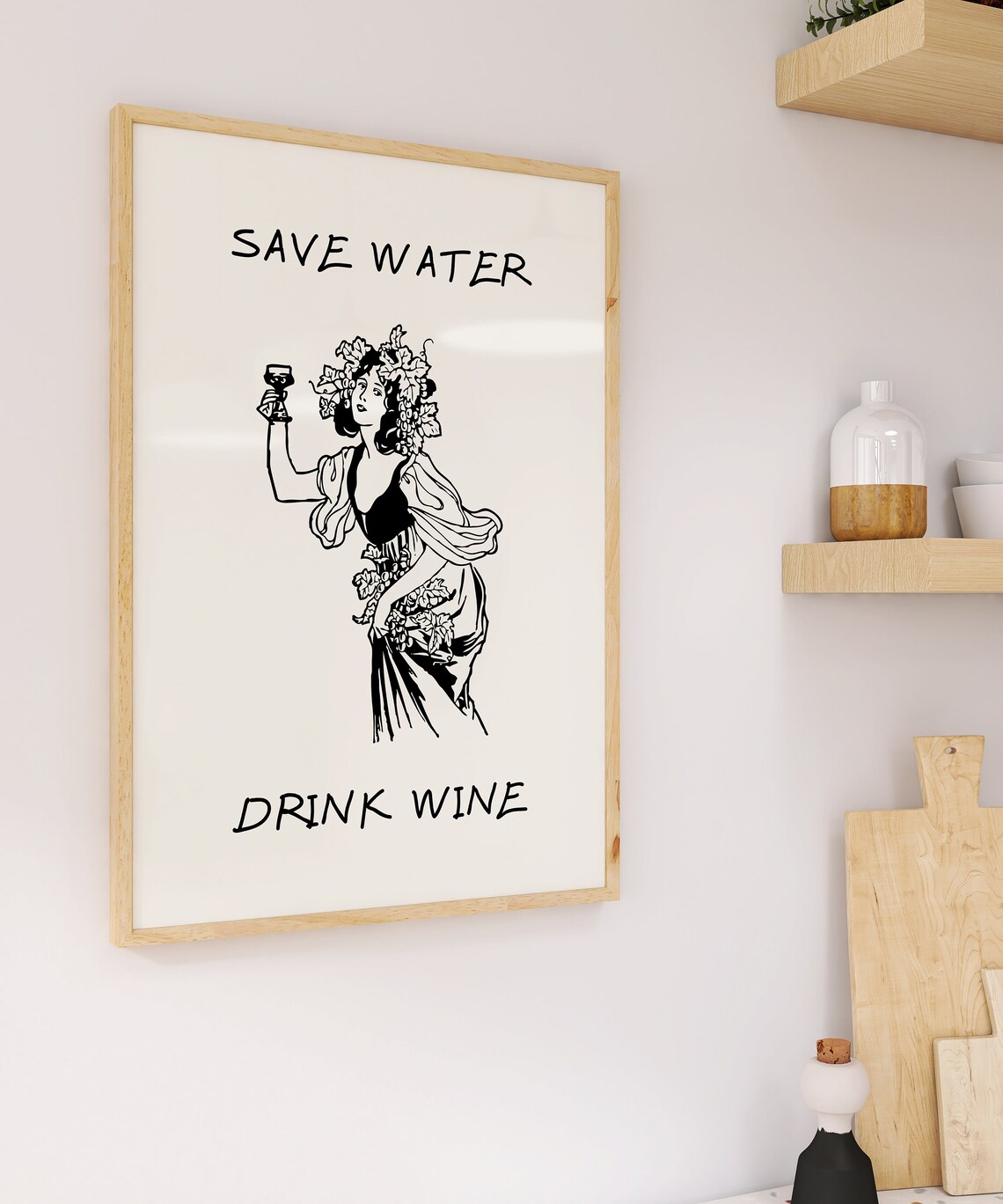 Save Water Drink Wine Art Nouveau Woman Vintage Toast Poster - Image 2