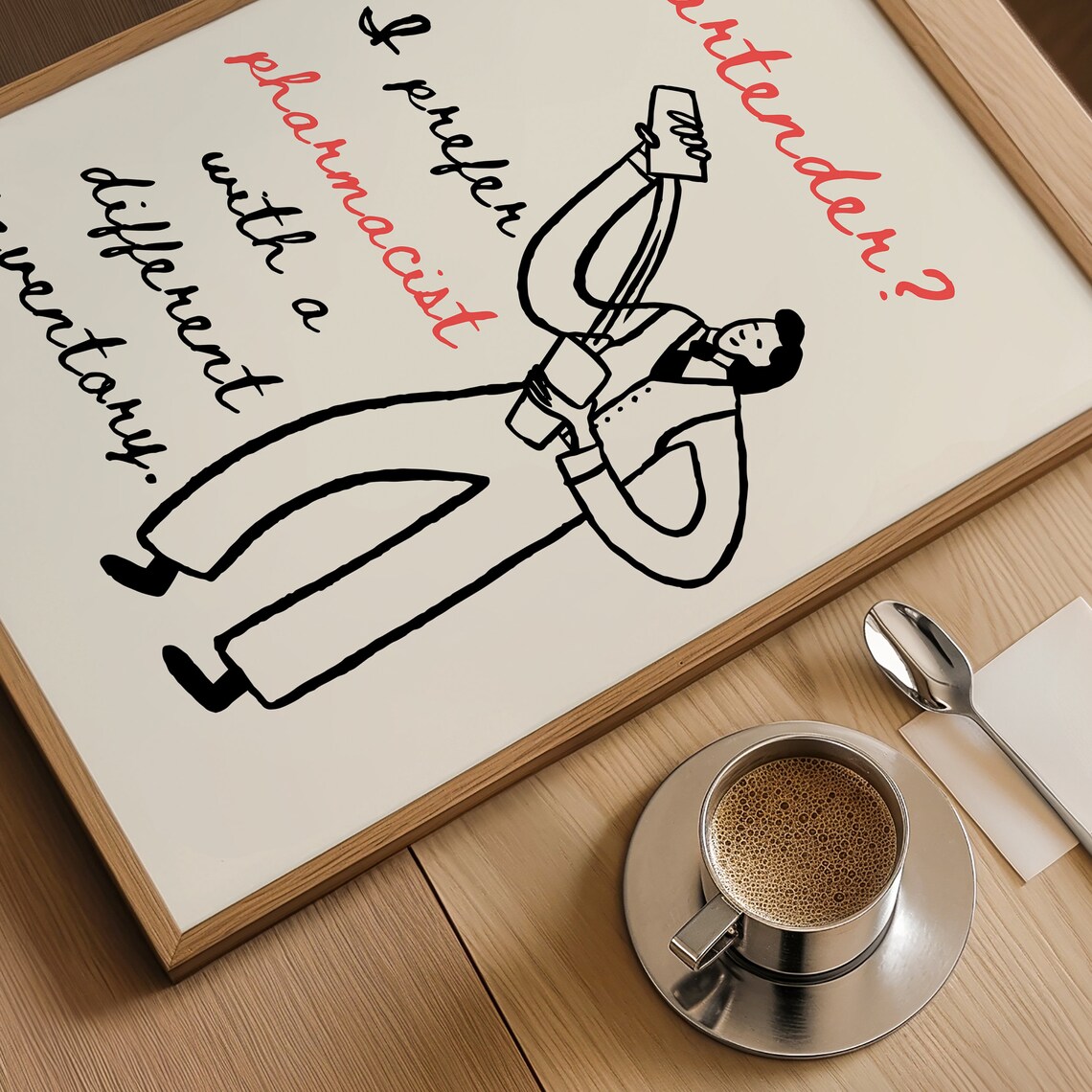 La Barmaid Print Cute Bartender Poster Trendy Minimalist Kitchen Decor Funny Bartender Prints Modern Bar Cart Wall Art - Image 4