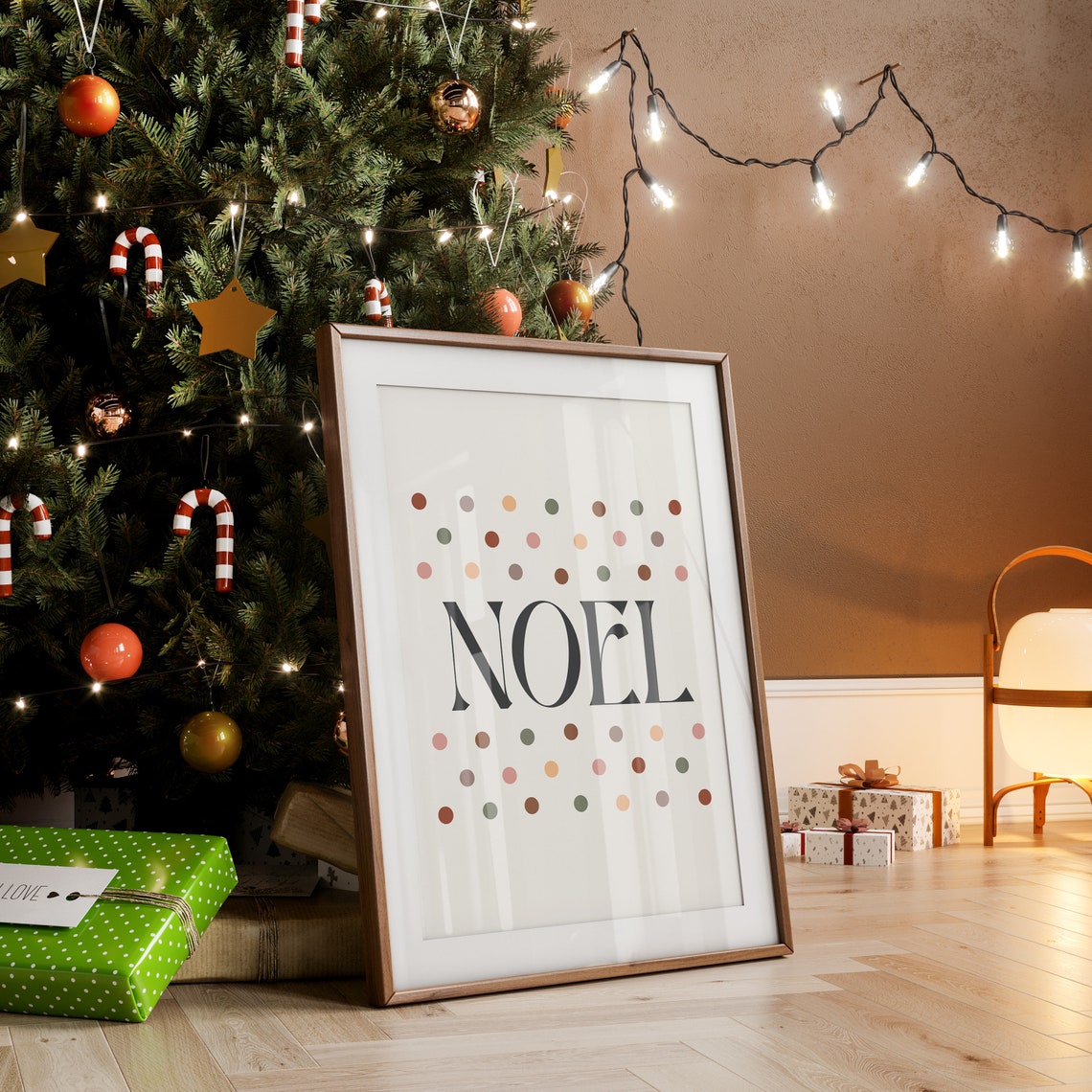 Noel Christmas Typography Poster With Pastel Polka Dots Design - Image 2