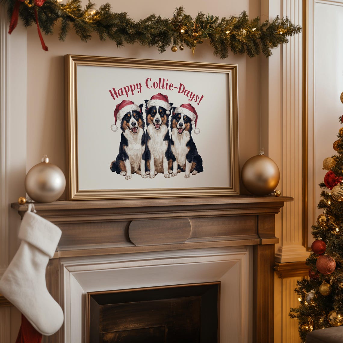 Happy Collie Days Christmas Collie Dog Christmas Dog Print Funny Dog Art Print Funny Christmas Decor Xmas Dog Gifts - Image 2