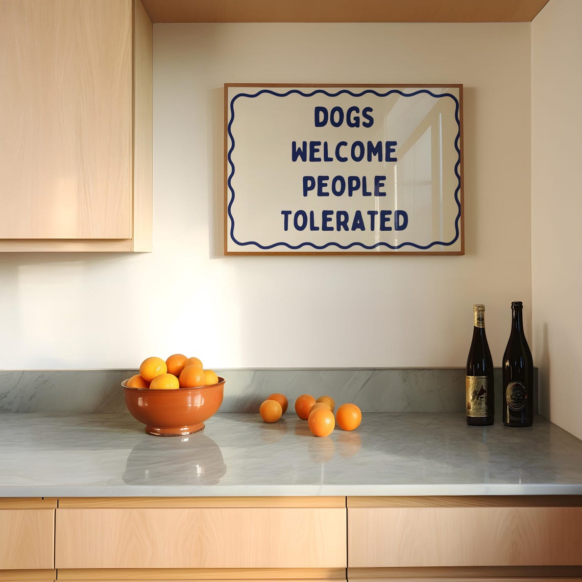 Dogs Welcome People Tolerated Navy Wavy Border Horizontal Poster - Image 3