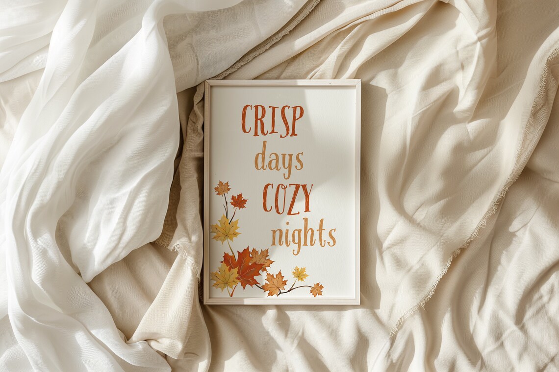 Crisp Days Cozy Nights Fall Typography Poster with Watercolor Maple Leaves - Image 4