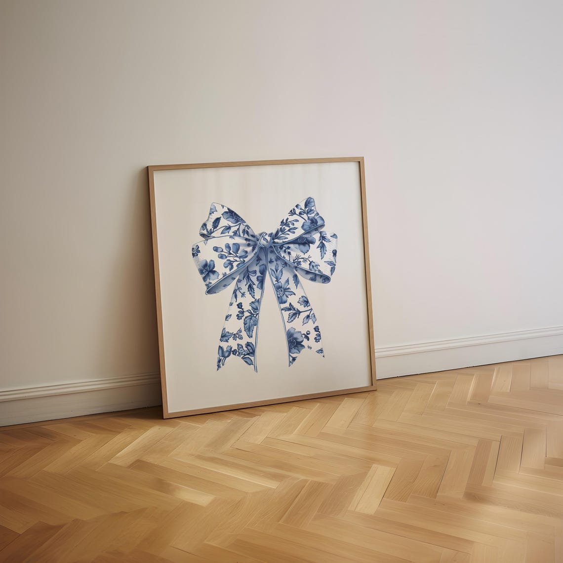 Blue Chinoiserie Floral Bow Coquette Ribbon Decor Art Poster - Image 3