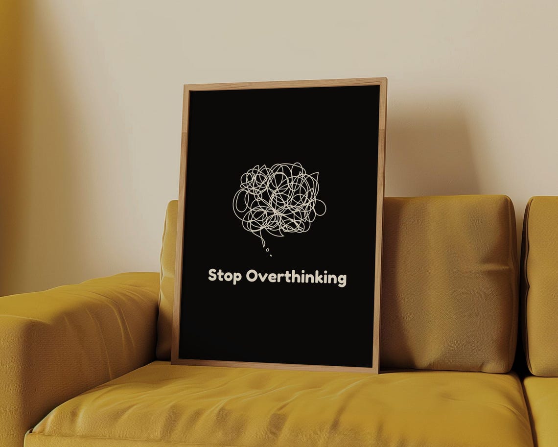 Stop Overthinking Messy Mind Scribble Mental Health Quote Poster - Image 3