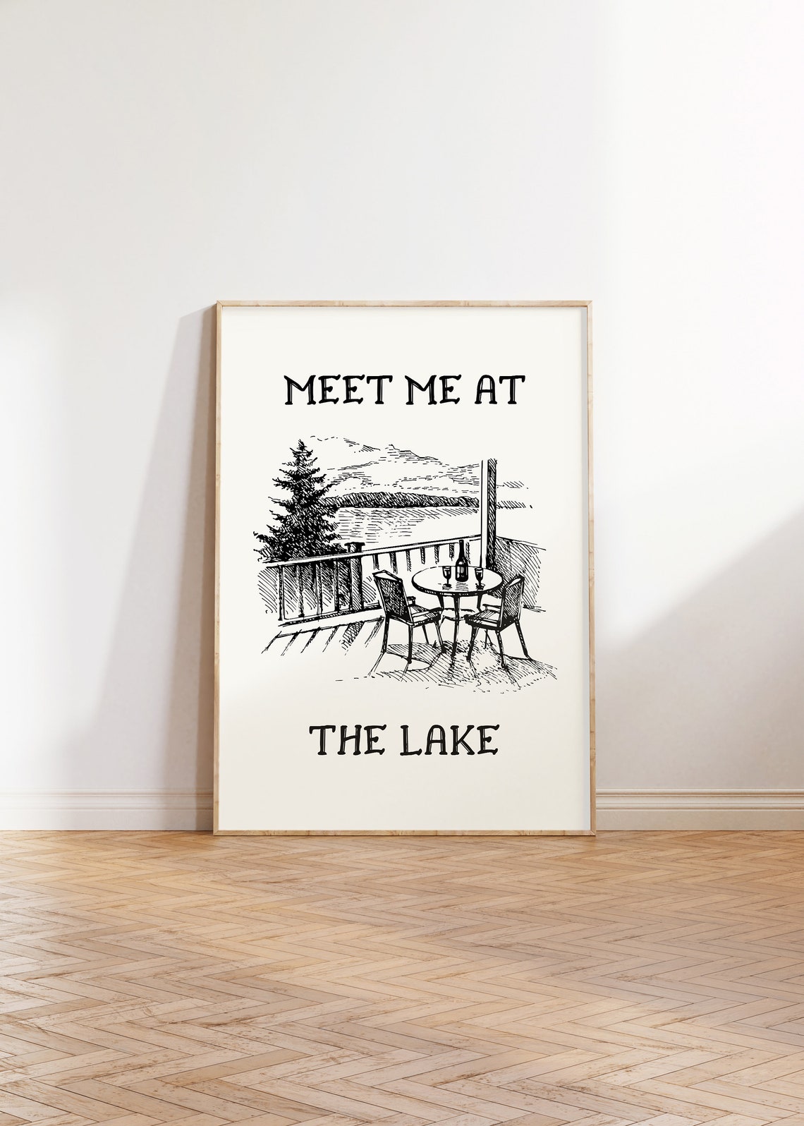 Meet Me At The Lake Lakeside Deck Cabin Wine View Decor Poster - Image 3