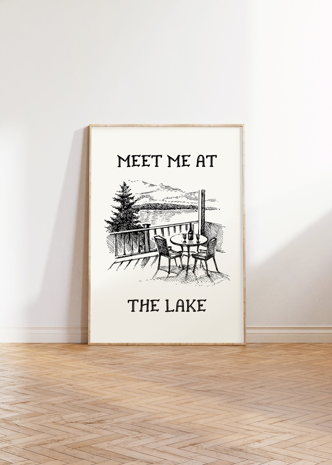Meet Me At The Lake Print Vintage Lake Poster Aesthetic Lake House Decor Neutral Coastal Art Retro Lake Black And White Poster - Image 3